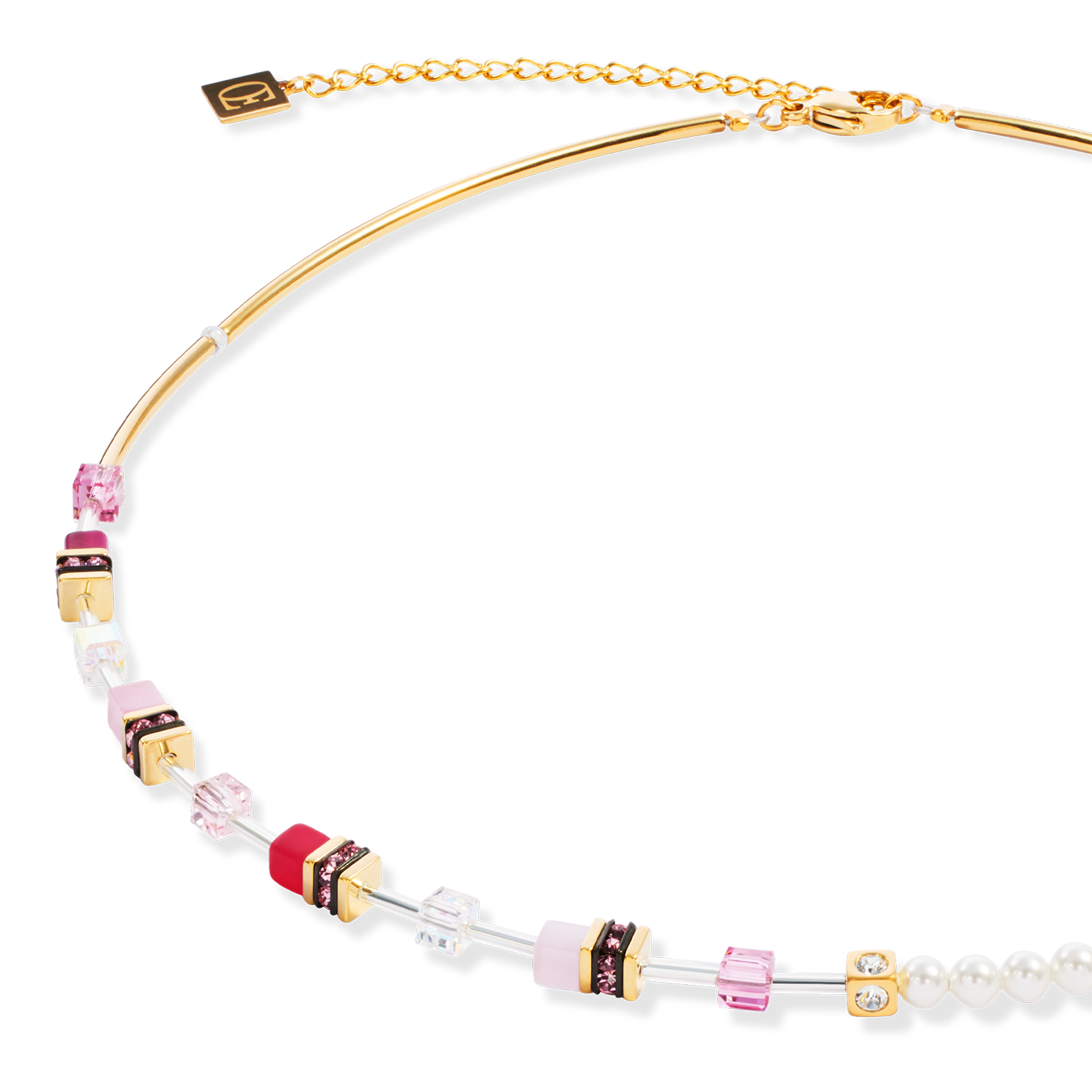 GeoCUBE® Mini Fusion Pearls Halskette gold-rosa