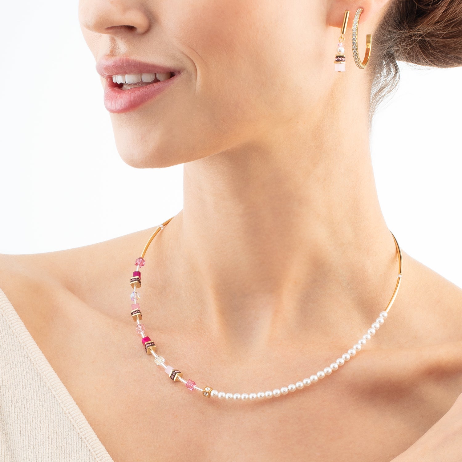 GeoCUBE® Mini Fusion Pearls Halskette gold-rosa