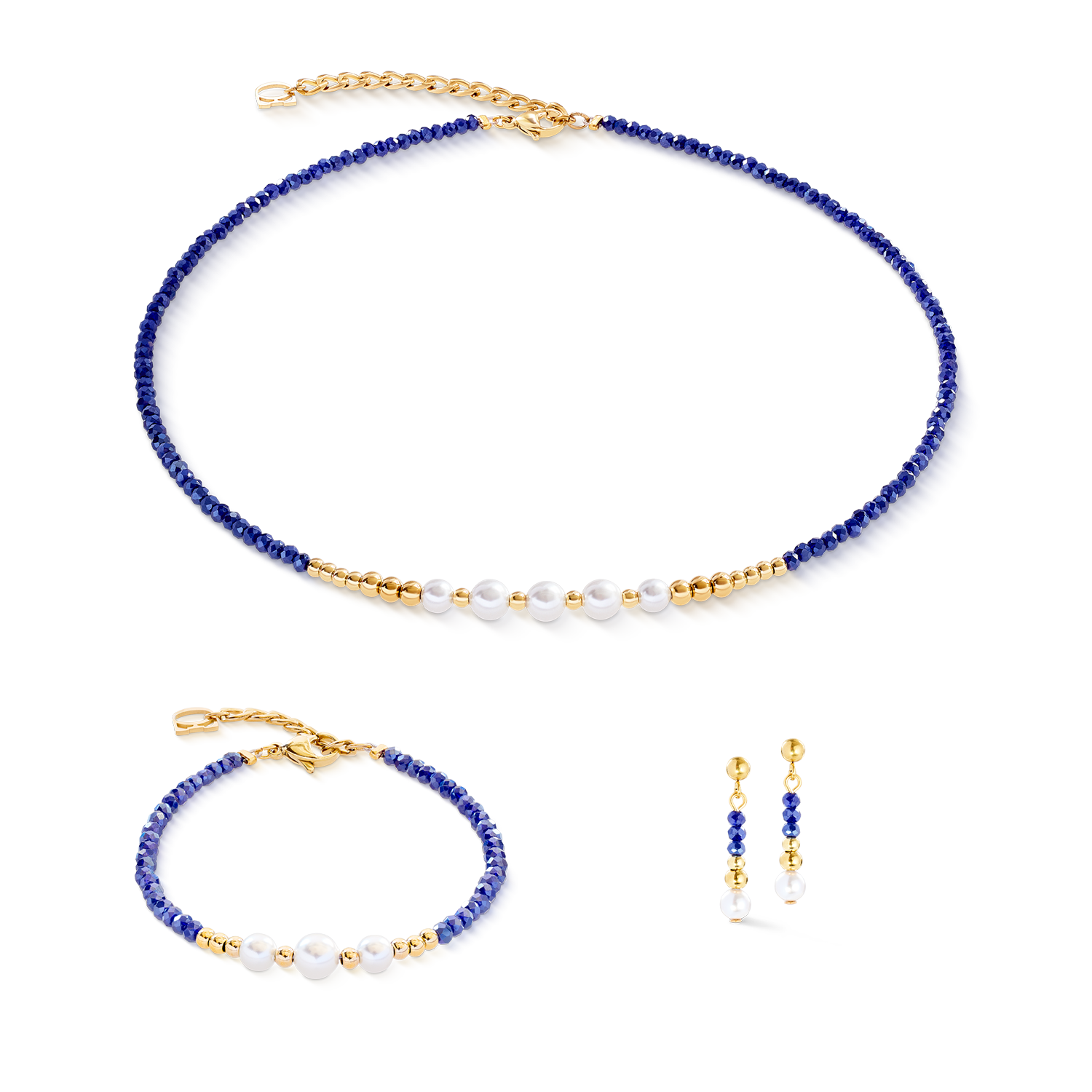 Armband Pearl Line gold-blau von COEUR DE LION – im Set mit passenden Schmuckstücken