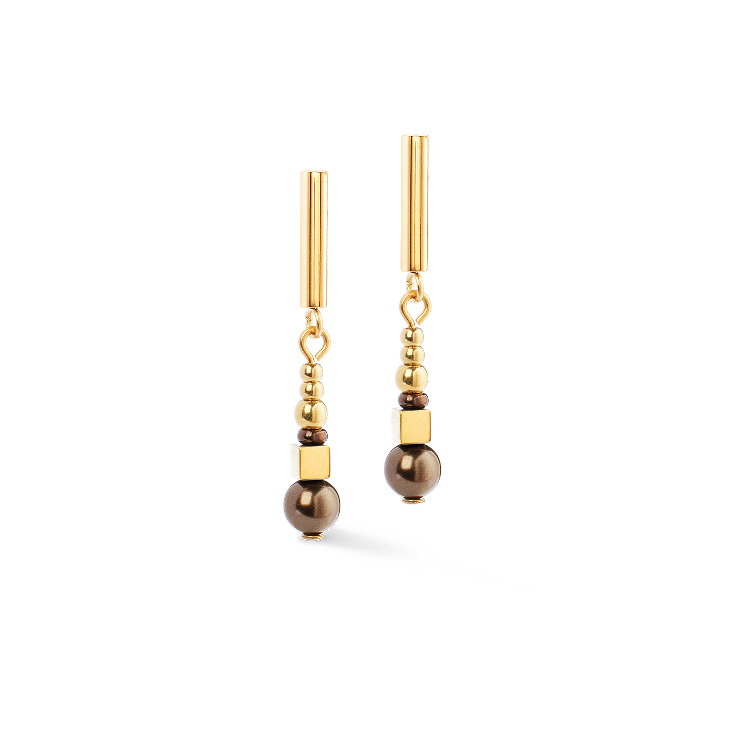 Ohrringe Shimmering Princess Pearls gold-braun von COEUR DE LION – Detailaufnahme