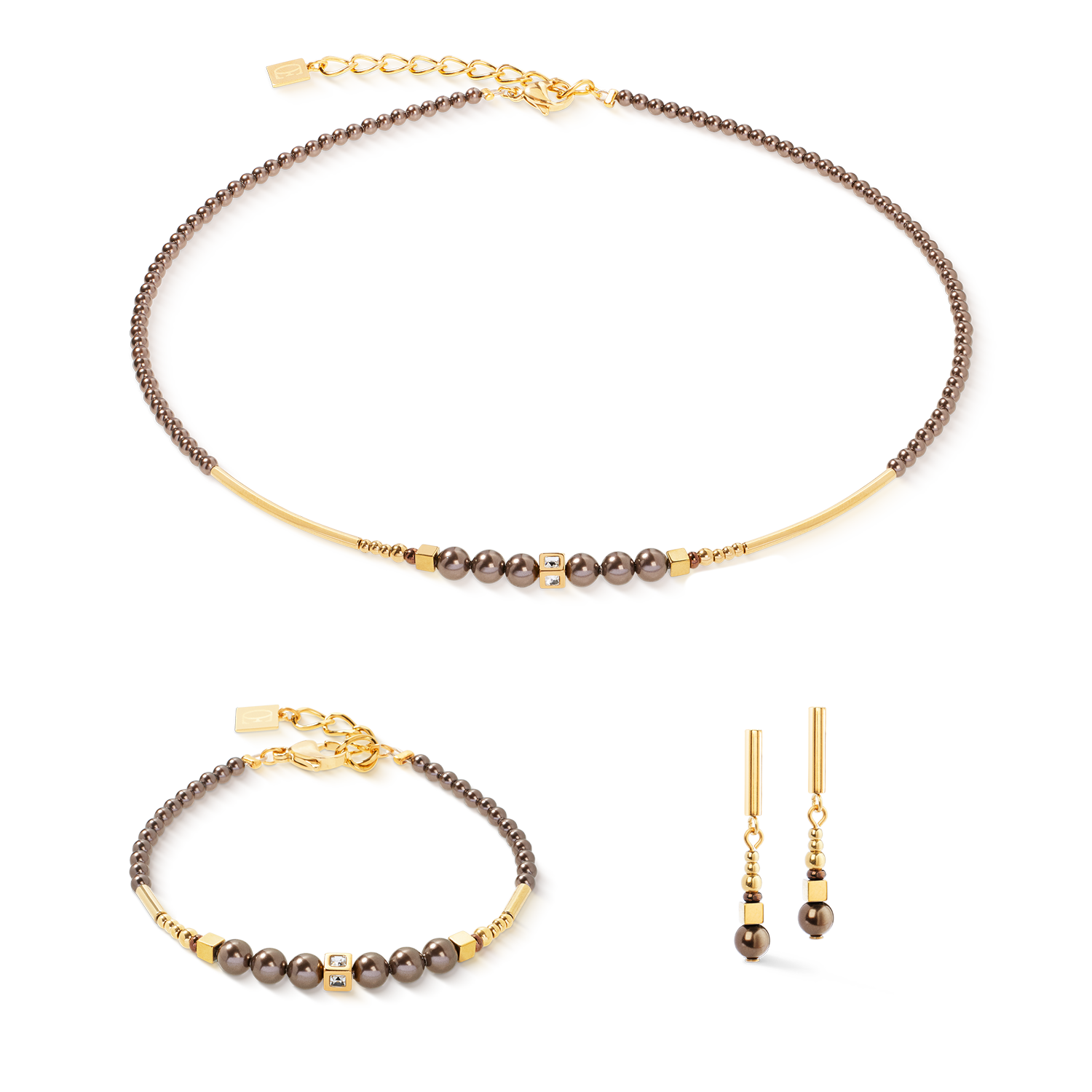 Armband Shimmering Princess Pearls gold-braun von COEUR DE LION – im Set mit passenden Schmuckstücken