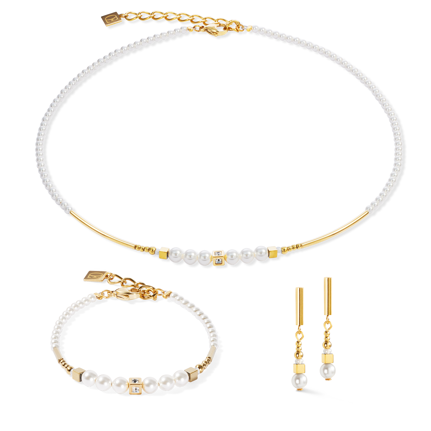 Armband Shimmering Princess Pearls gold-weiß von COEUR DE LION – im Set mit passenden Schmuckstücken