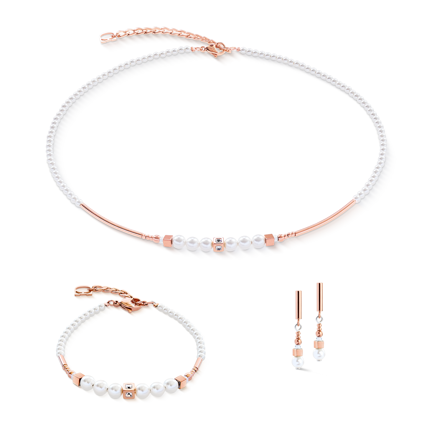 Armband Shimmering Princess Pearls roségold-weiß von COEUR DE LION – im Set mit passenden Schmuckstücken