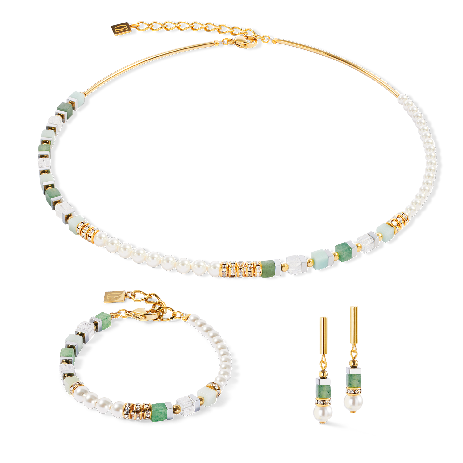 Precious Fusion Offset Ohrringe gold-grün von COEUR DE LION – im Set mit passenden Schmuckstücken