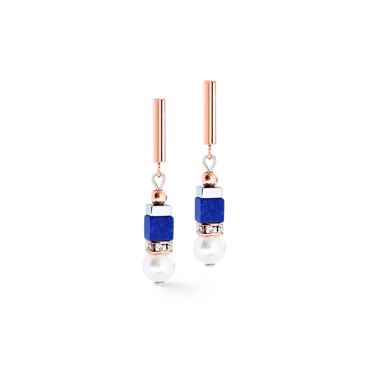 Precious Fusion Offset Ohrringe roségold-blau von COEUR DE LION – Detailaufnahme
