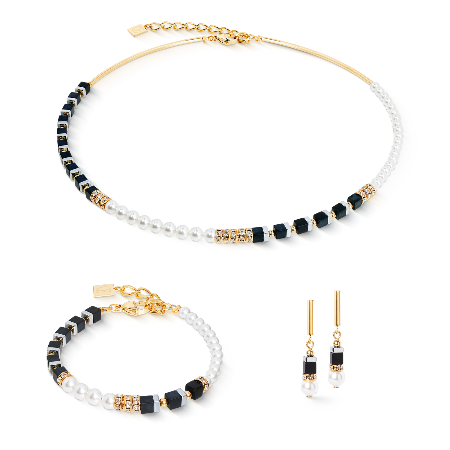 Precious Fusion Offset Ohrringe black-pearl von COEUR DE LION – im Set mit passenden Schmuckstücken