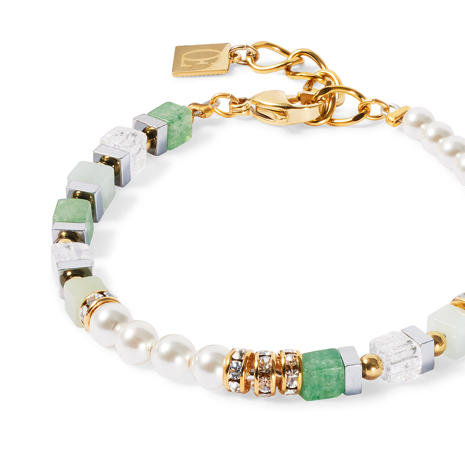 Precious Fusion Offset Armband gold-grün von COEUR DE LION – Detailaufnahme
