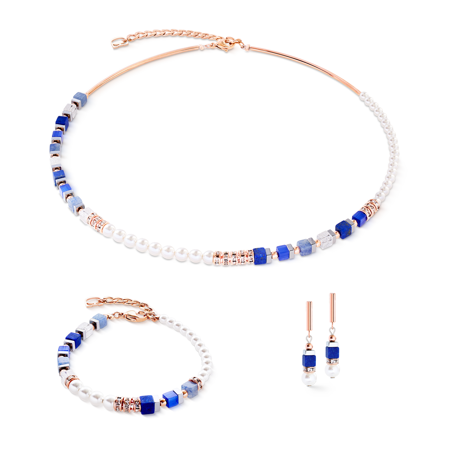 Precious Fusion Offset Armband roségold-blau von COEUR DE LION – im Set mit passenden Schmuckstücken