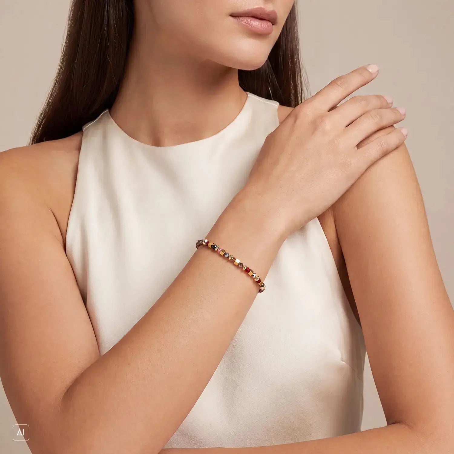 COEUR DE LION Armband Golden Whisper braun-rot – am Model