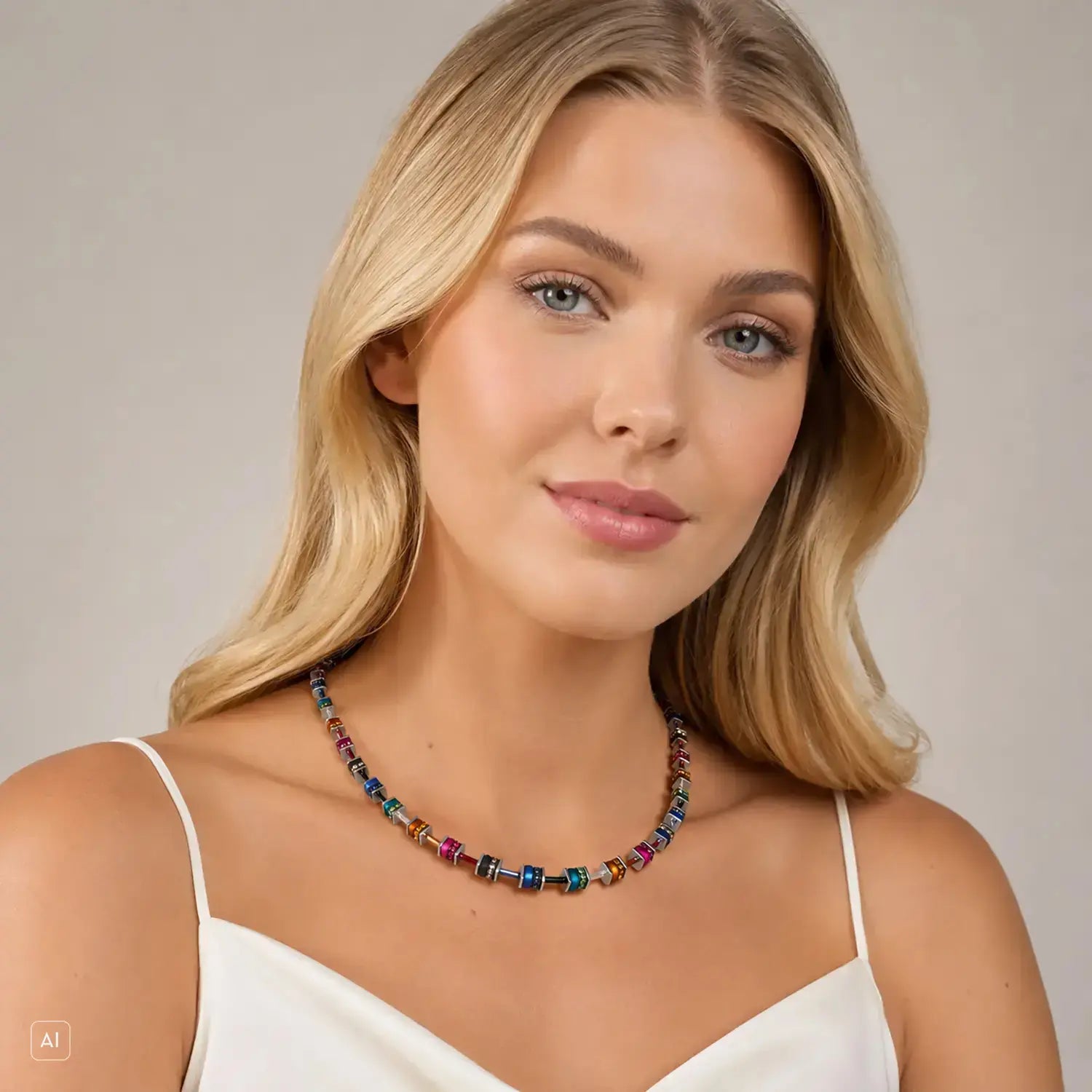 COEUR DE LION GeoCUBE® Halskette classic Polaris & Strass multicolor Winter – am Model
