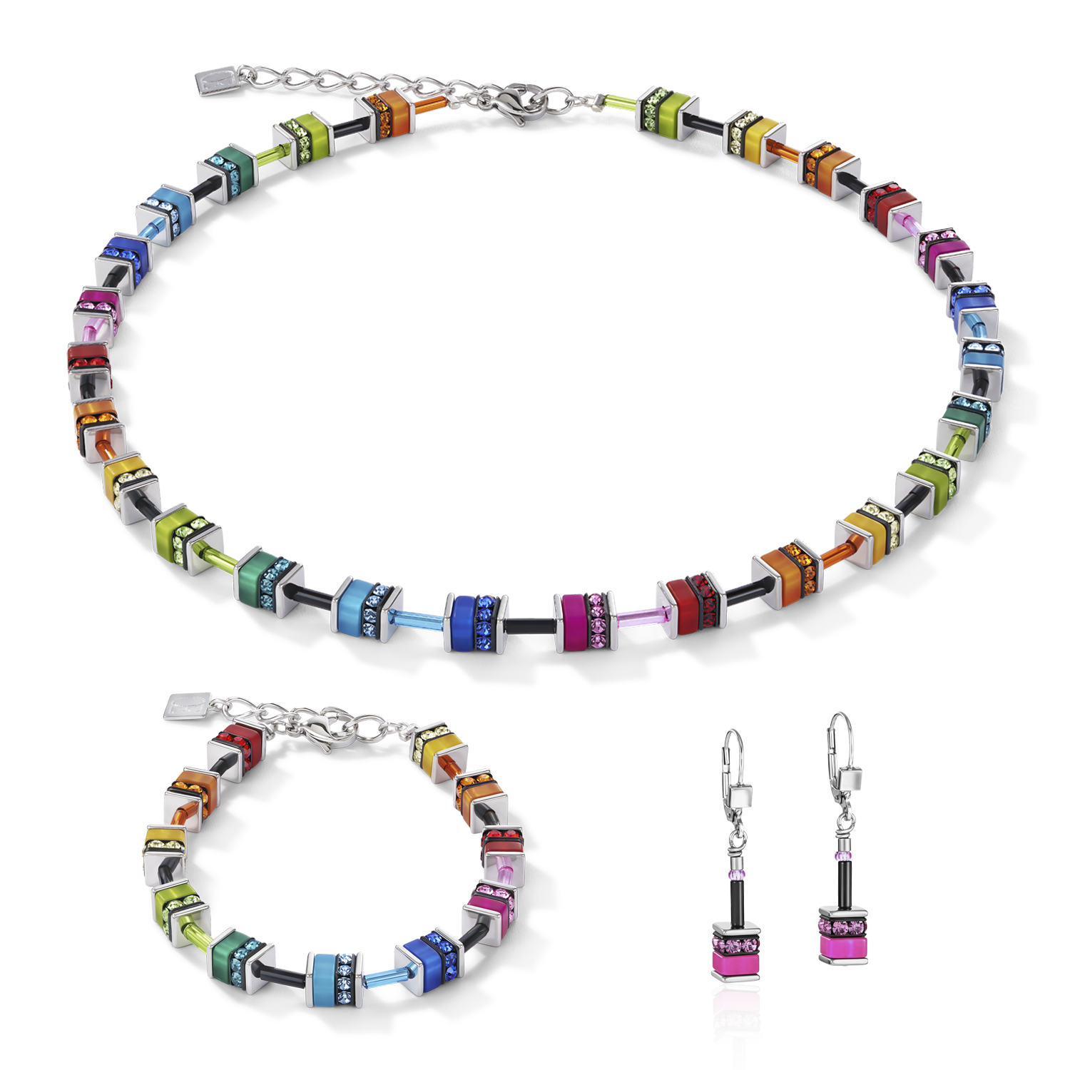 GeoCUBE® Ohrringe classic Polaris & Strass multicolor