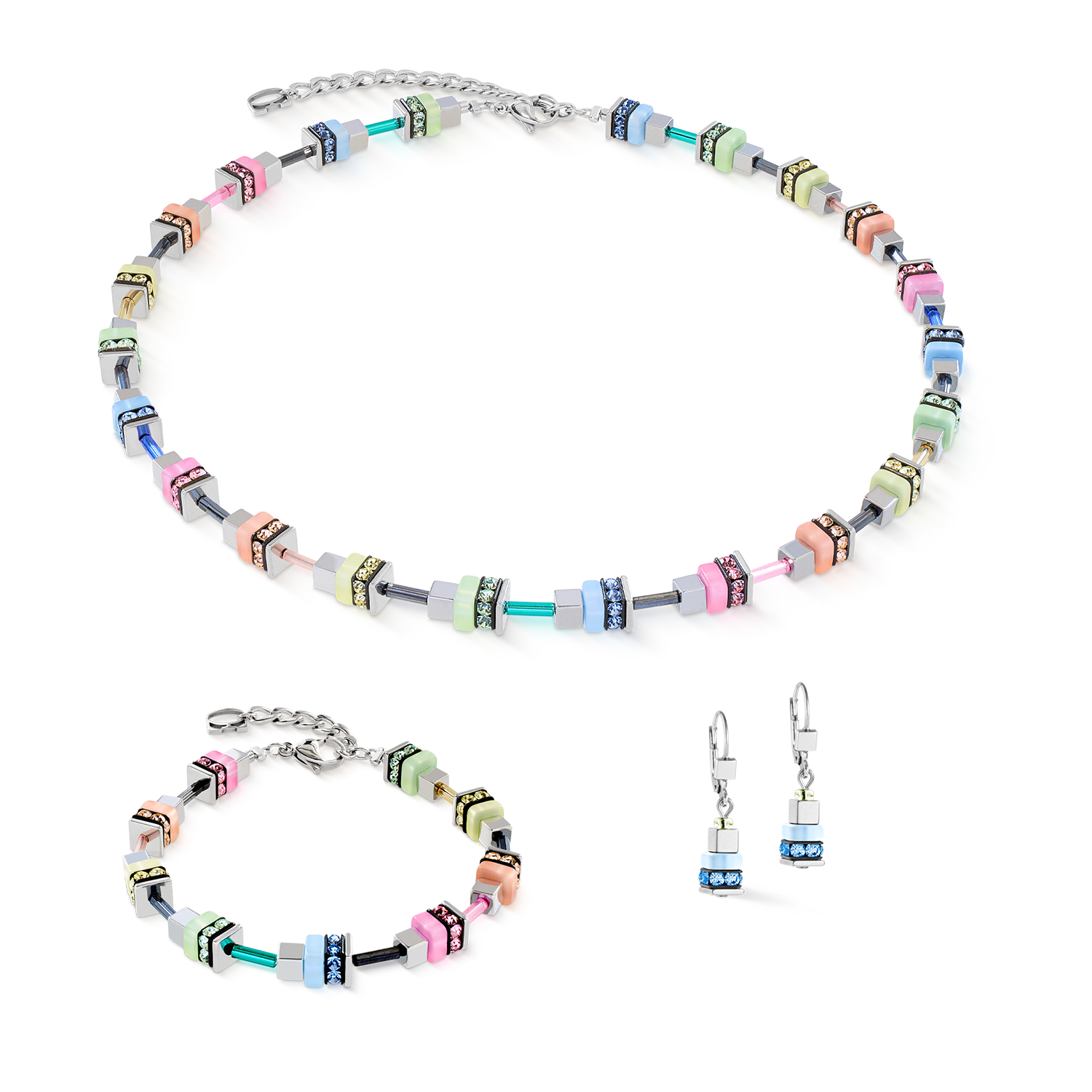 Halskette Fresh Sorbet Cube multicolor von COEUR DE LION – im Set mit passenden Schmuckstücken
