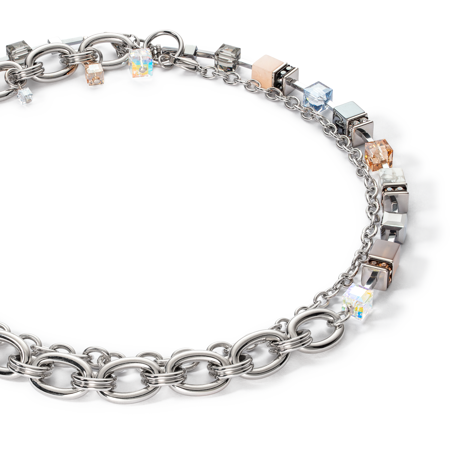 Halskette GeoCUBE® Statement Precious Chunky Chain Multiwear grau-beige von COEUR DE LION – Detailaufnahme