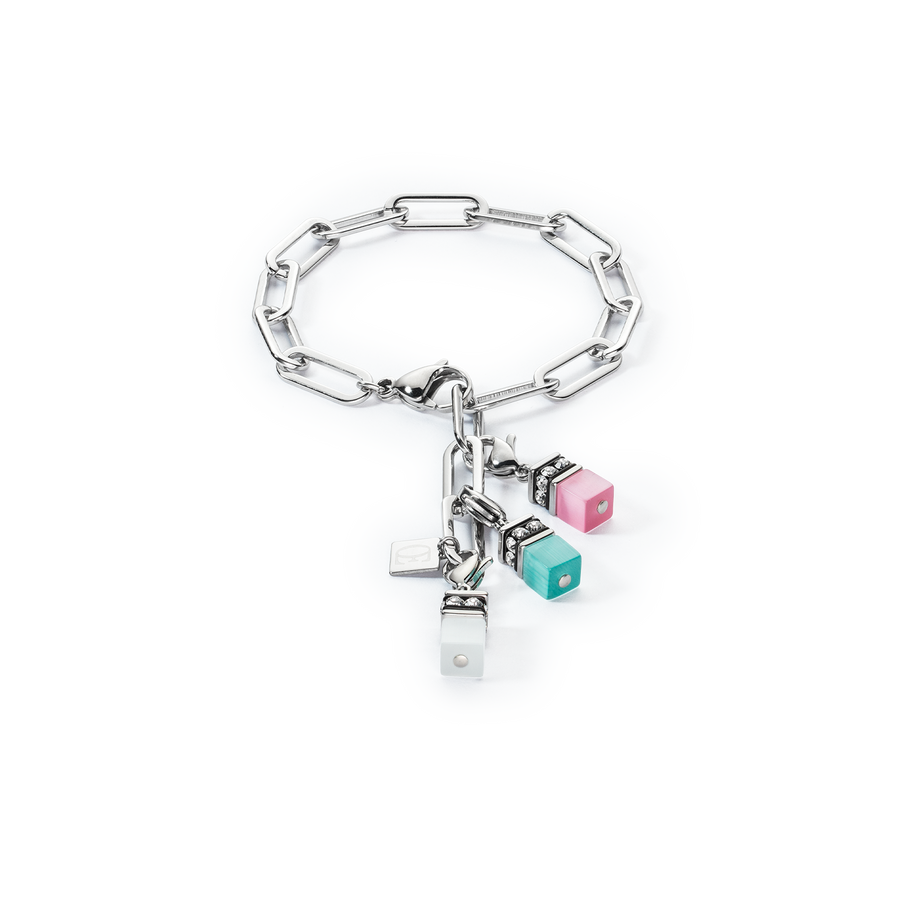 Armband Happy Iconic Cube Charms silber pastell