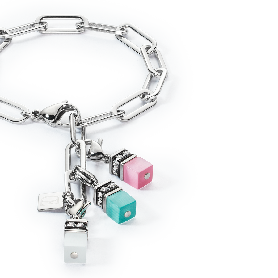 Armband Happy Iconic Cube Charms silber pastell