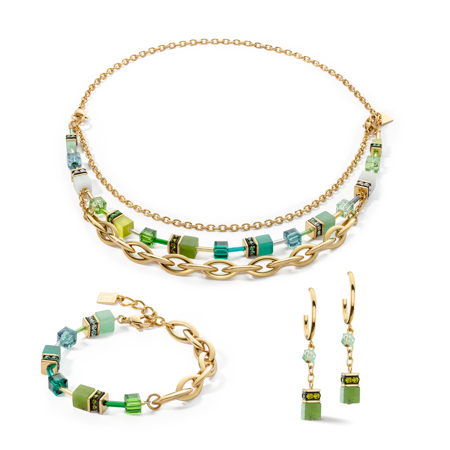 Ohrringe Creole GeoCUBE® Festive Layer gold-grün