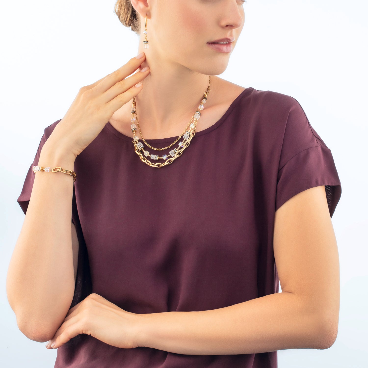 GeoCUBE® Festive Layer Armband gold-weiß