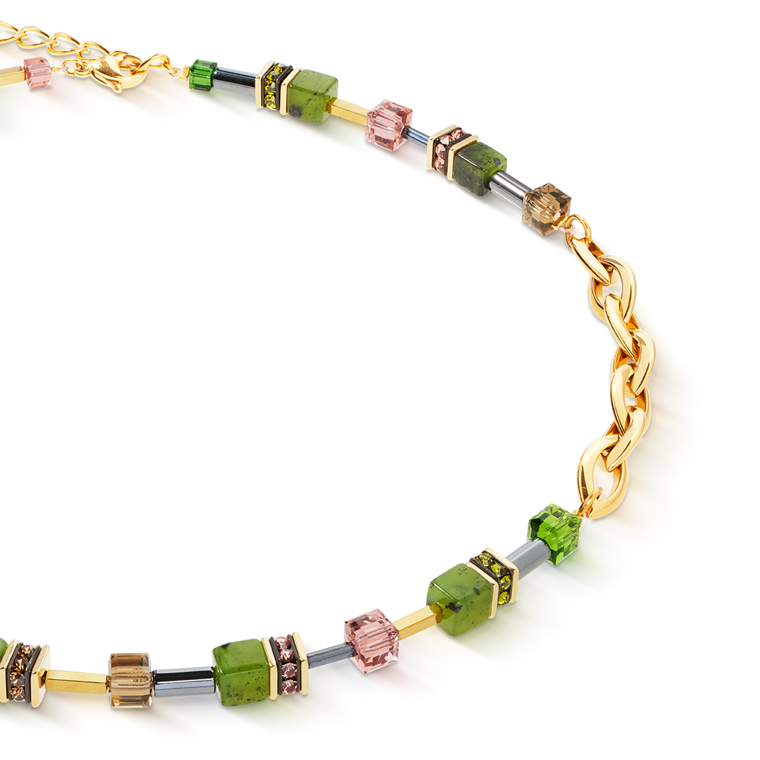 GeoCUBE® Chunky Chain Halskette gold-grün von COEUR DE LION – Detailaufnahme
