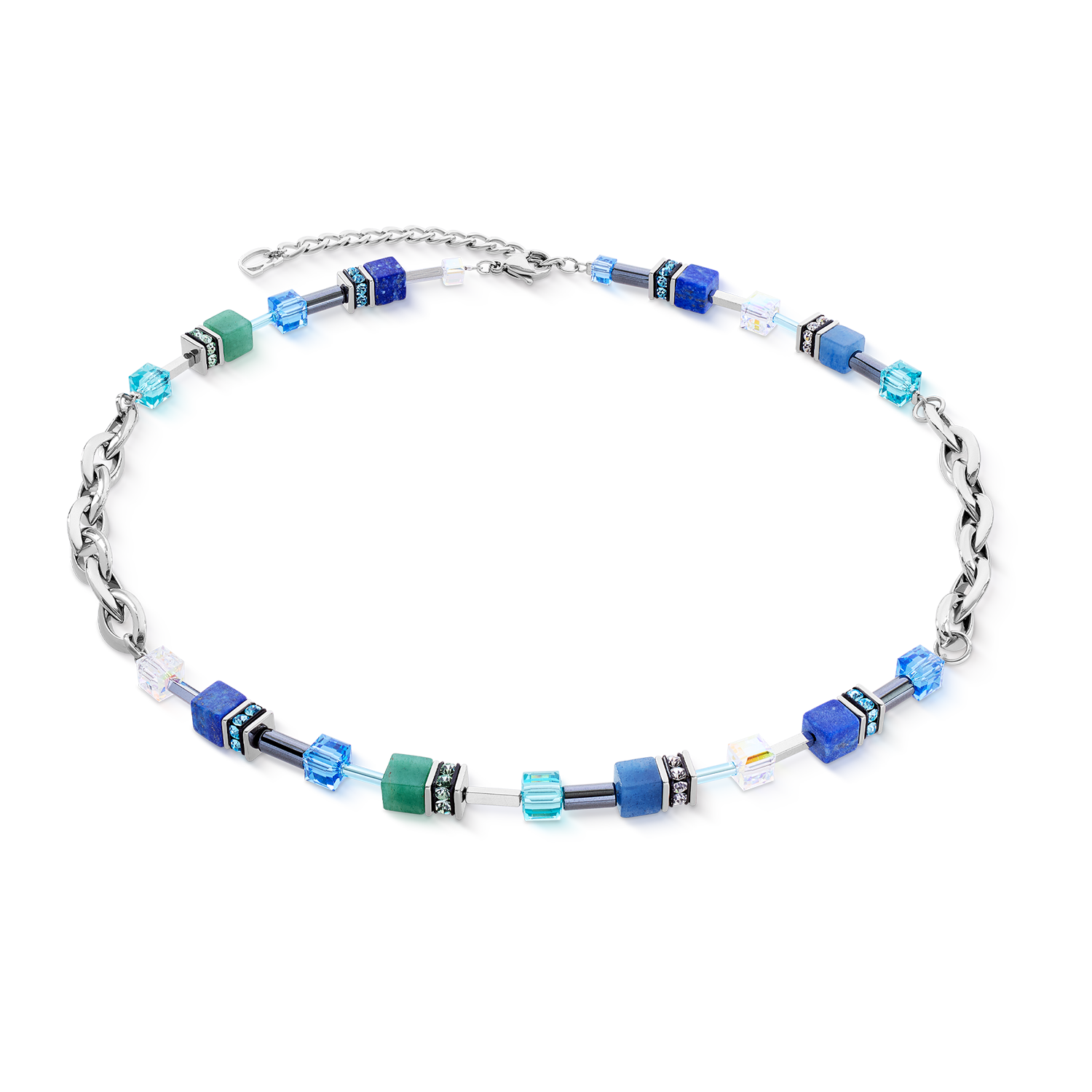 GeoCUBE® Chunky Chain Halskette silber-blau von COEUR DE LION