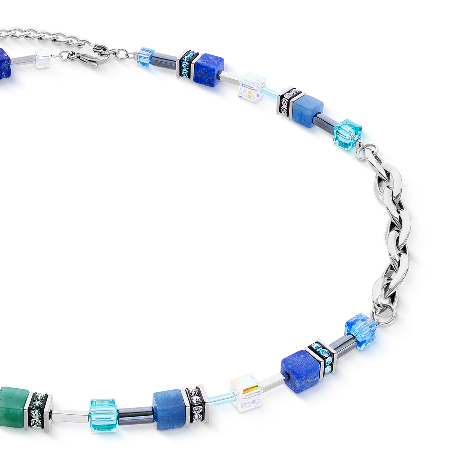 GeoCUBE® Chunky Chain Halskette silber-blau