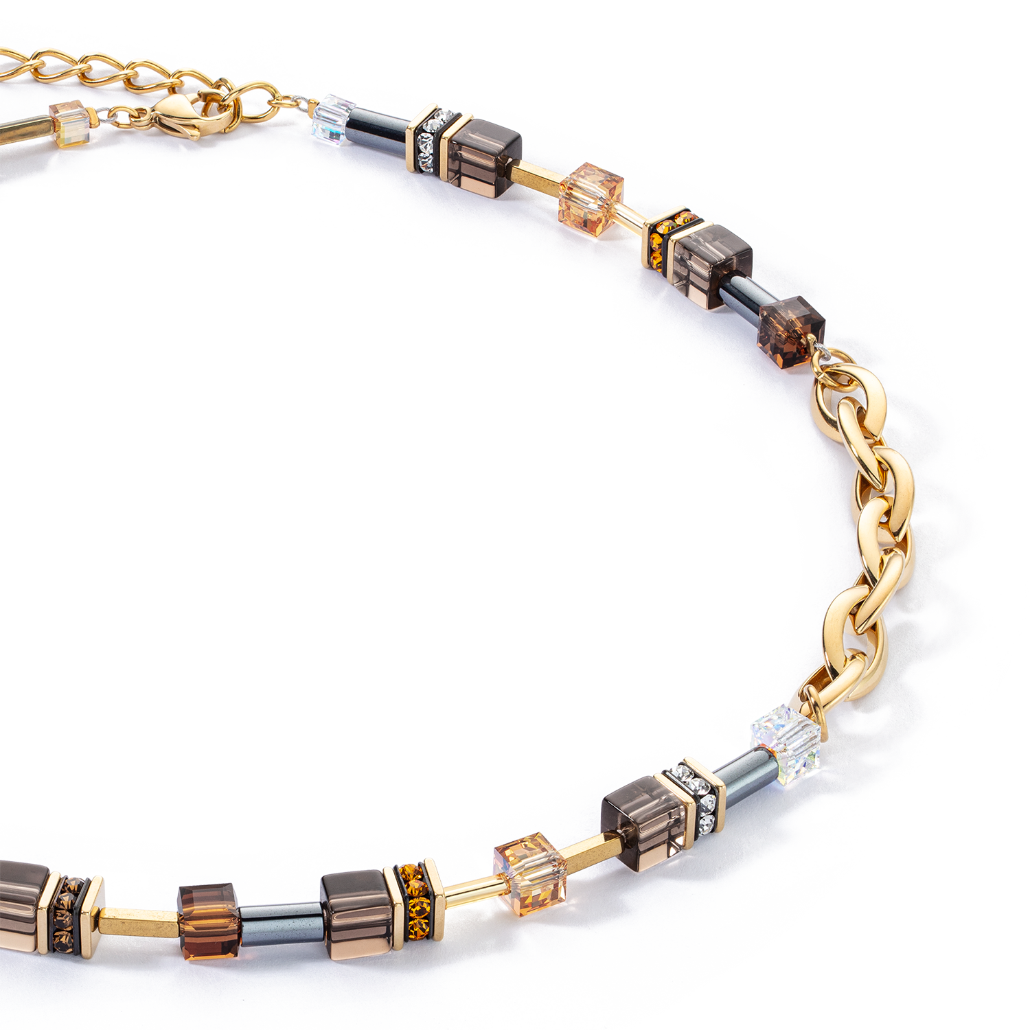 GeoCUBE® Chunky Chain Halskette gold-braun von COEUR DE LION – Detailaufnahme