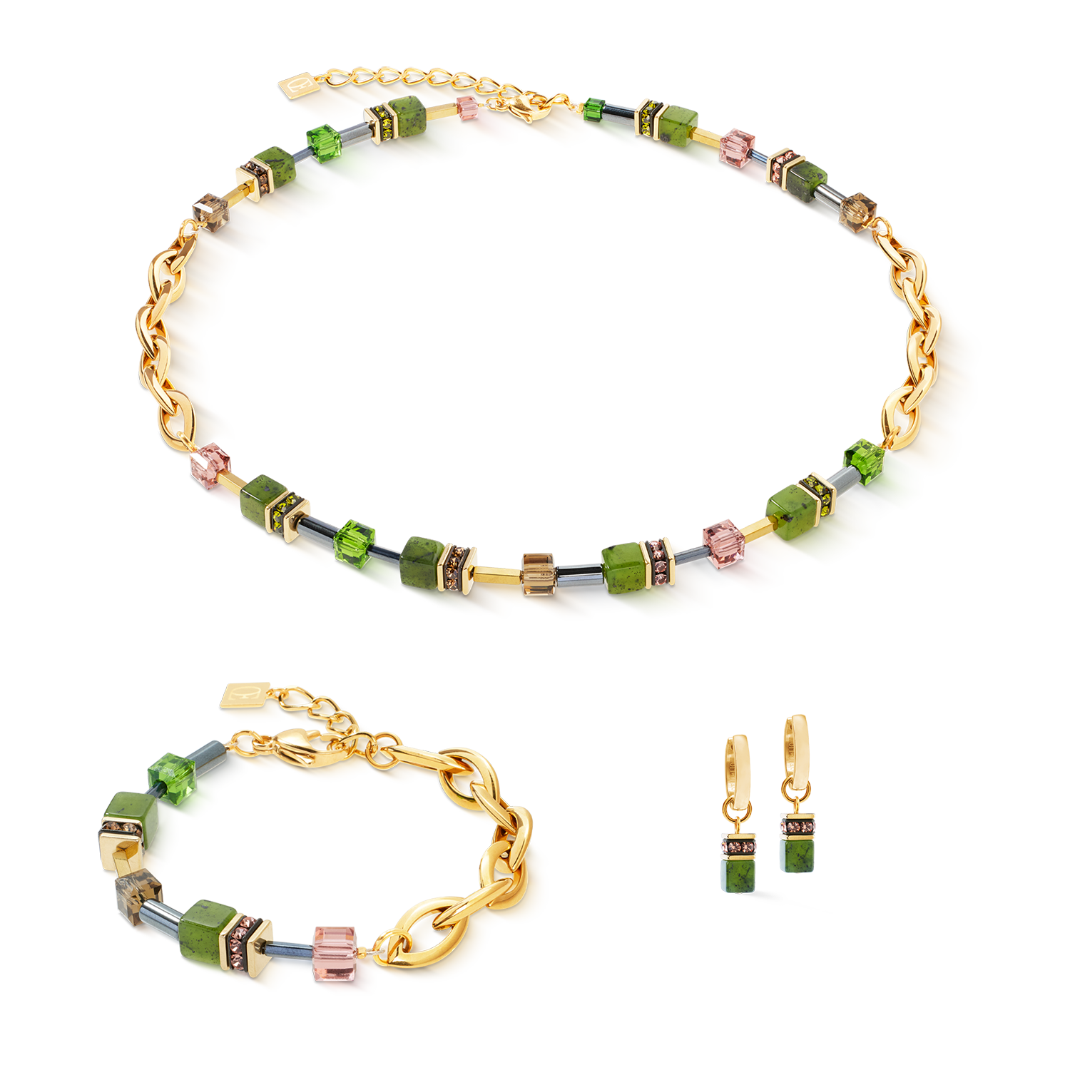 GeoCUBE® Chunky Chain Creolen gold-grün