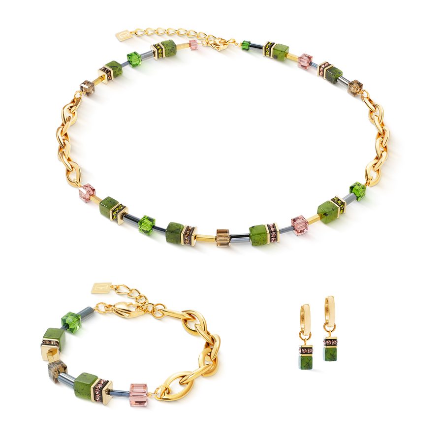 GeoCUBE® Chunky Chain Creolen gold-grün
