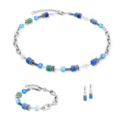 GeoCUBE® Chunky Chain Creolen silber-blau von COEUR DE LION – im Set mit passenden Schmuckstücken