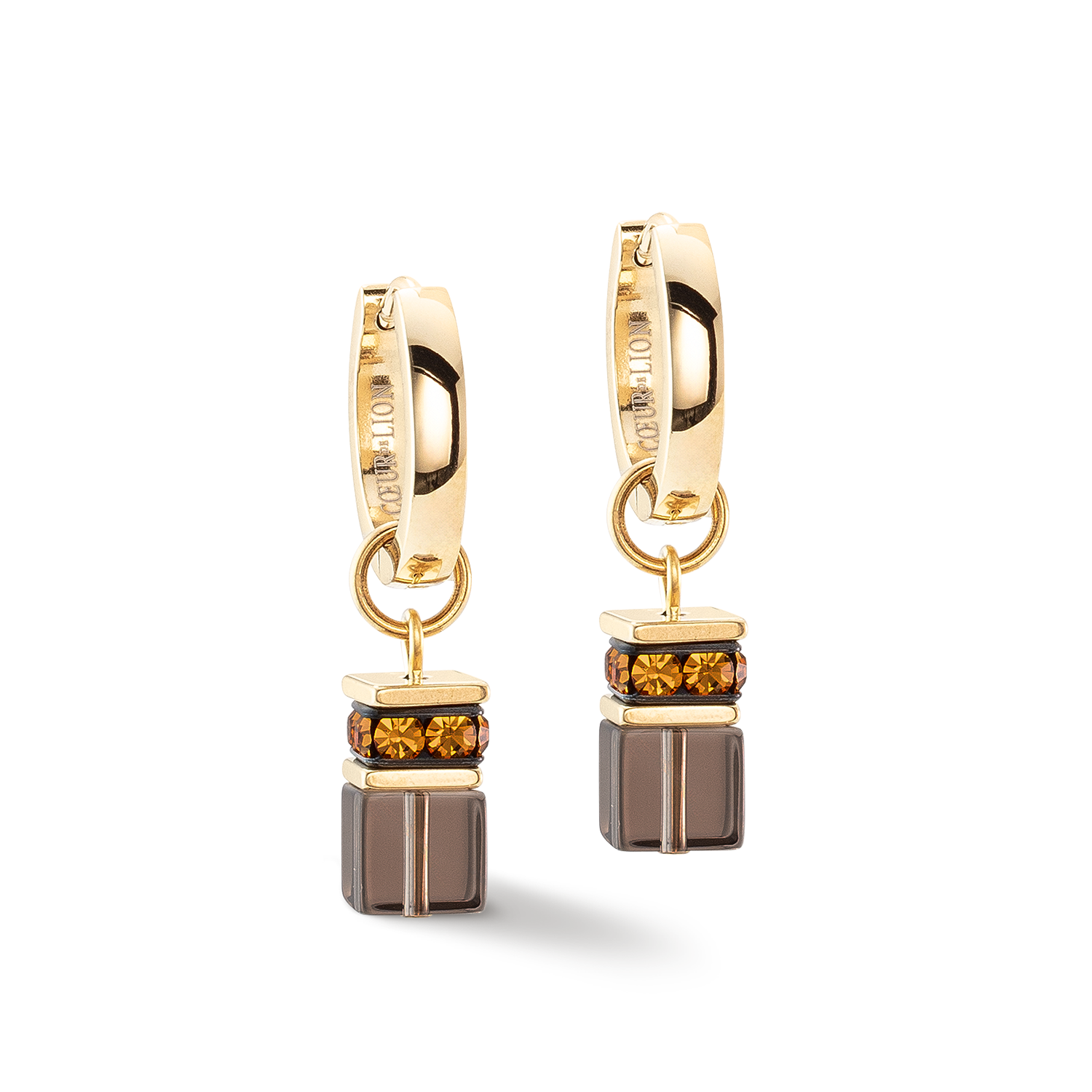 GeoCUBE® Chunky Chain Creolen gold-braun von COEUR DE LION – Detailaufnahme