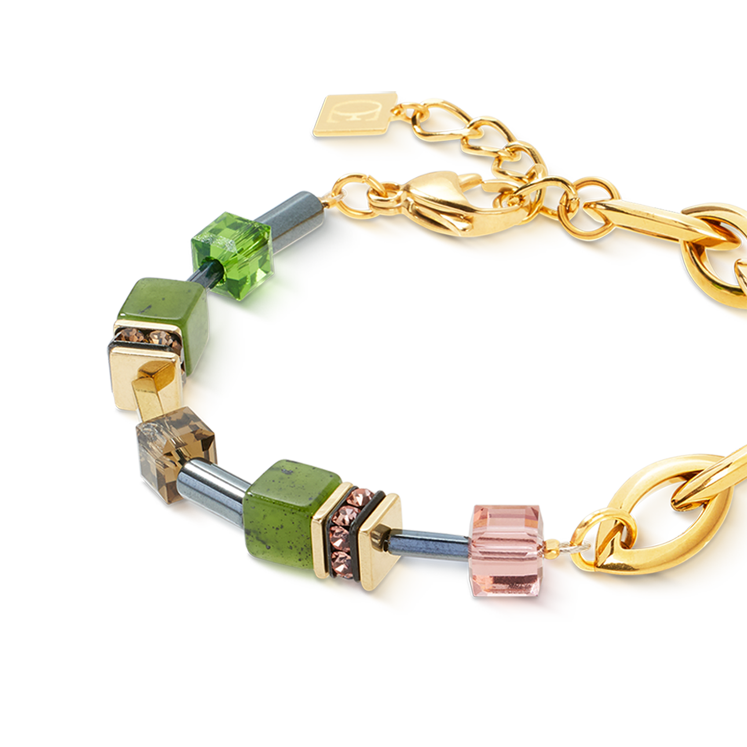GeoCUBE® Chunky Chain Armband gold-grün von COEUR DE LION – Detailaufnahme