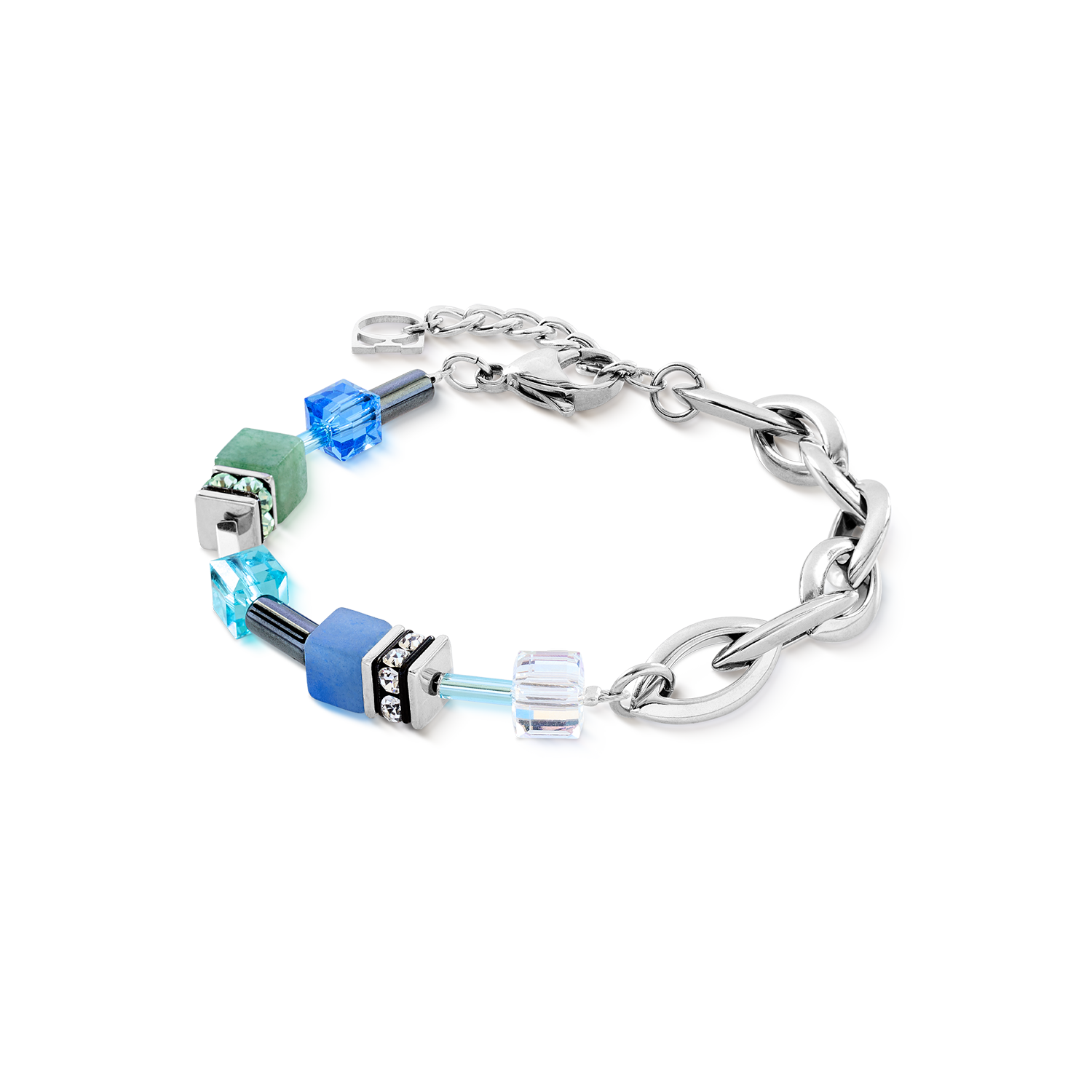 GeoCUBE® Chunky Chain Armband siber-blau