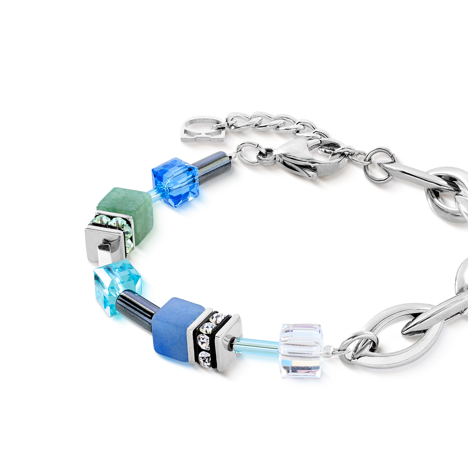 GeoCUBE® Chunky Chain Armband siber-blau von COEUR DE LION – Detailaufnahme