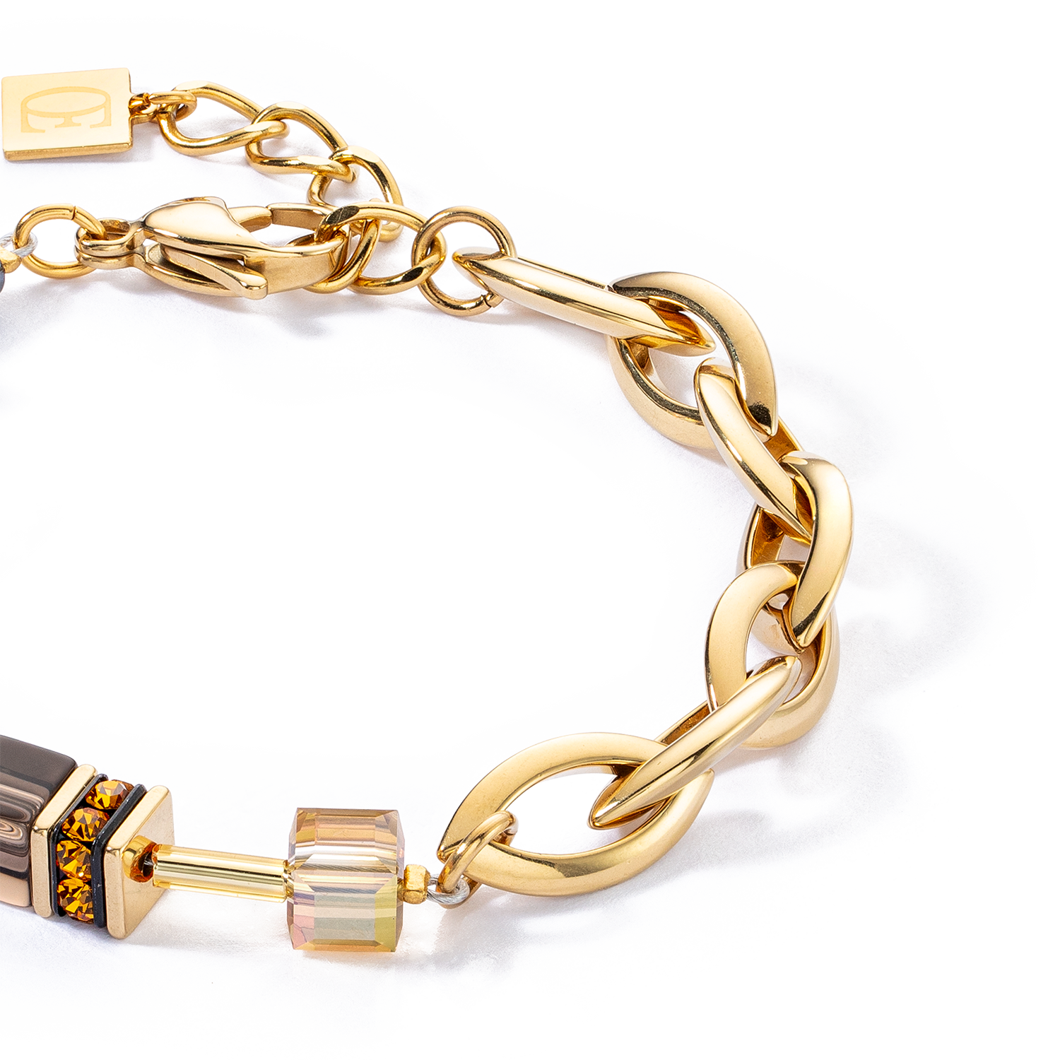GeoCUBE® Chunky Chain Armband gold-braun von COEUR DE LION – Detailaufnahme