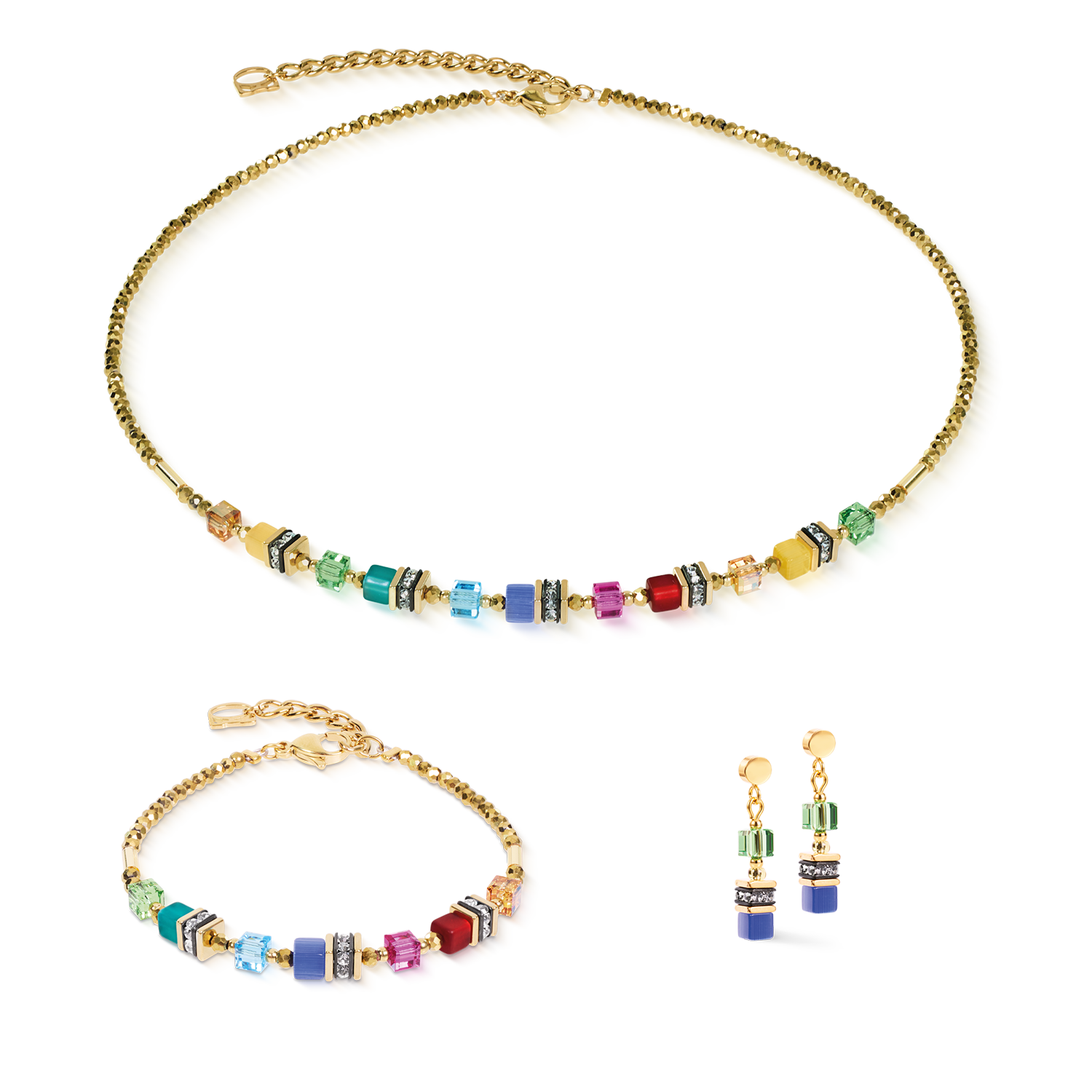 Halskette Mini Cubes multicolor rainbow gold