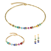 Halskette Mini Cubes multicolor rainbow gold von COEUR DE LION – im Set mit passenden Schmuckstücken