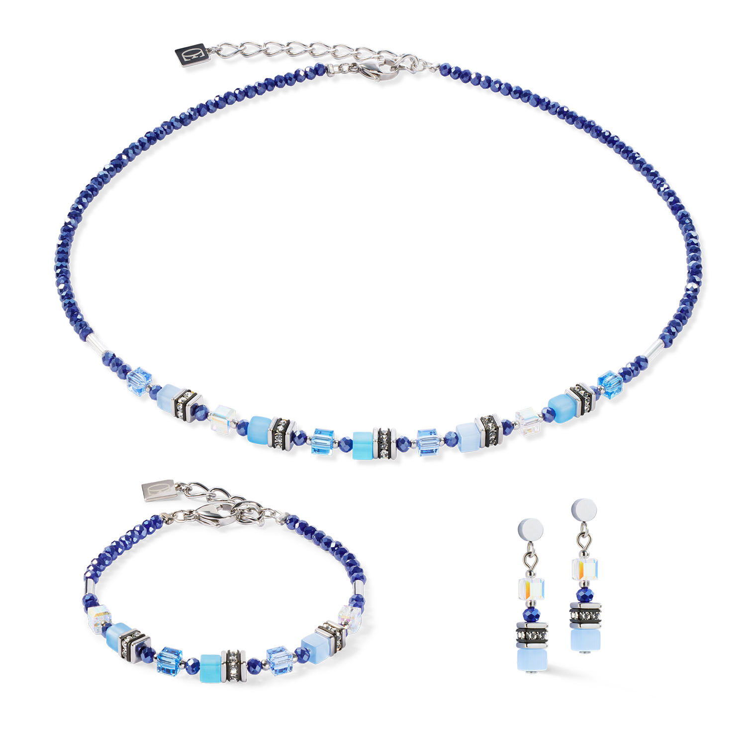Ohrringe Mini Cubes blau von COEUR DE LION – im Set mit passenden Schmuckstücken