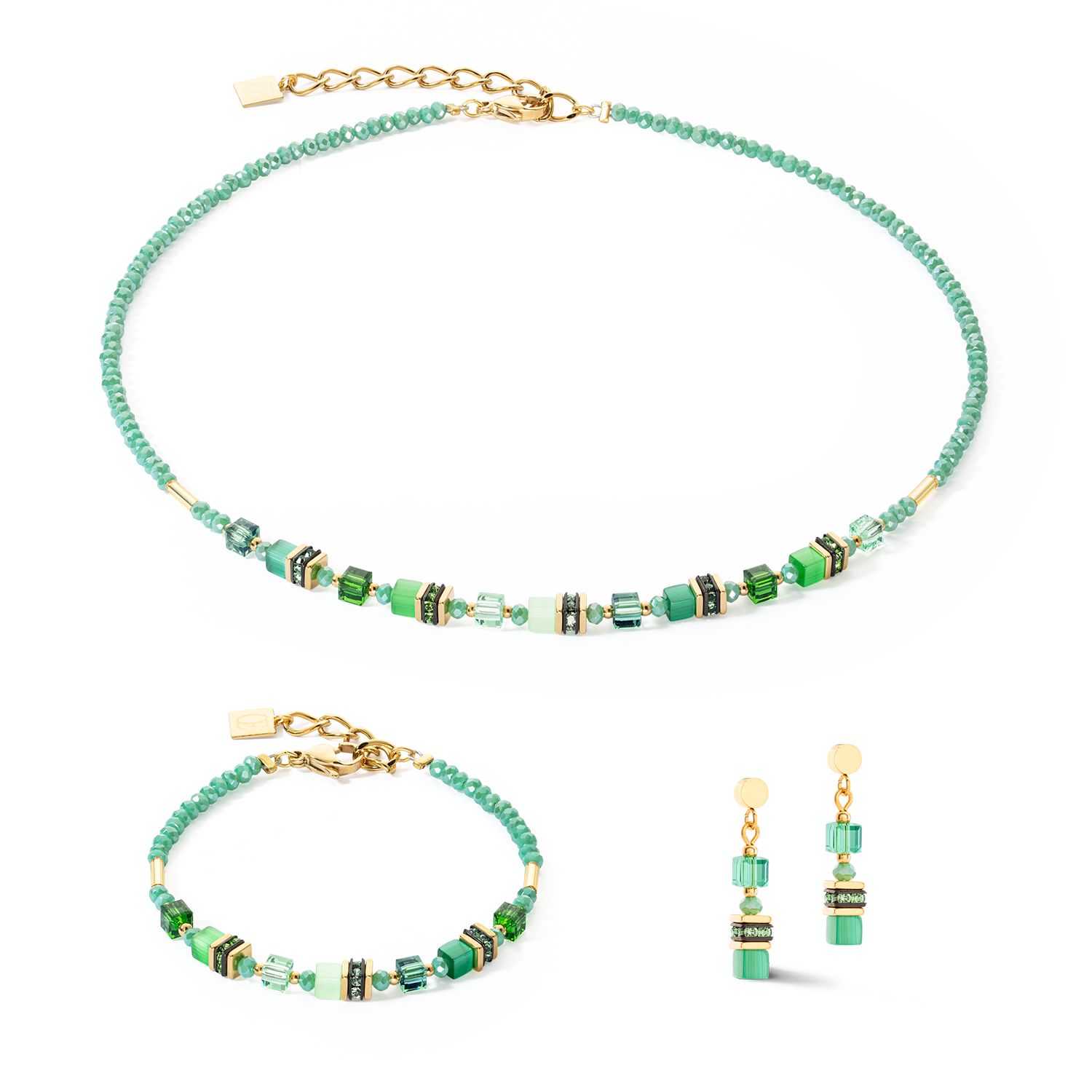 Armband Mini Cubes grün von COEUR DE LION – im Set mit passenden Schmuckstücken