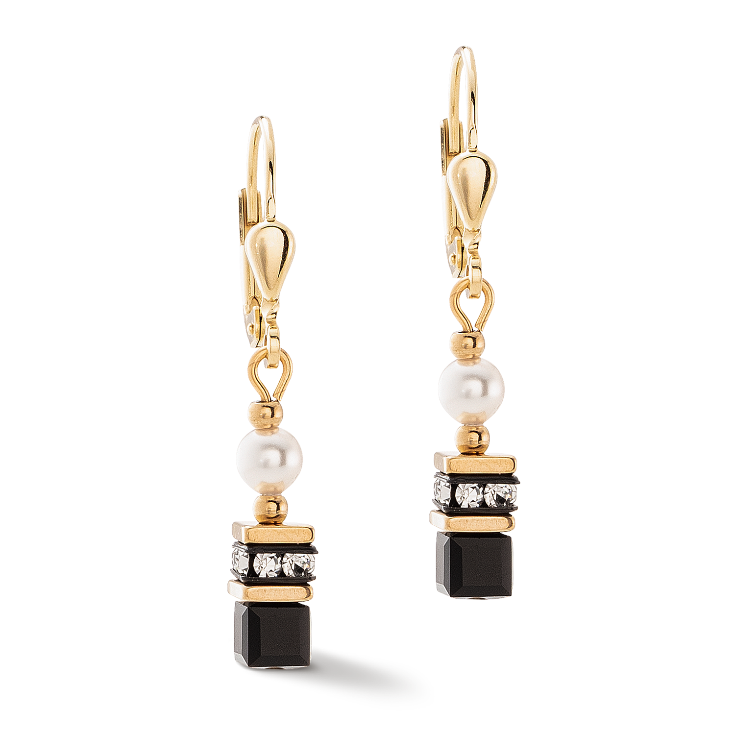 Ohrringe Sparkling Princess gold-schwarz von COEUR DE LION – Detailaufnahme