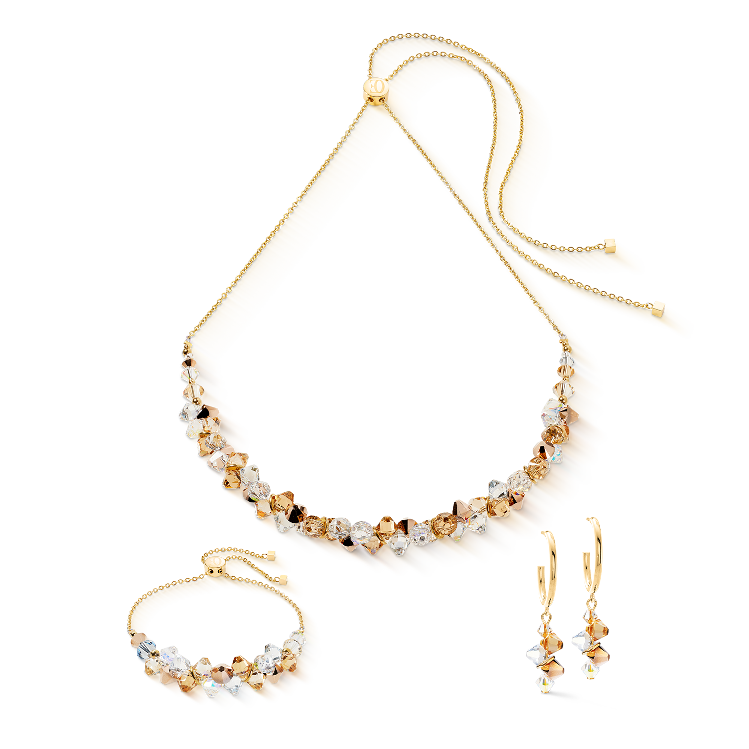 Dancing Crystals Halskette gold-beige von COEUR DE LION – im Set mit passenden Schmuckstücken