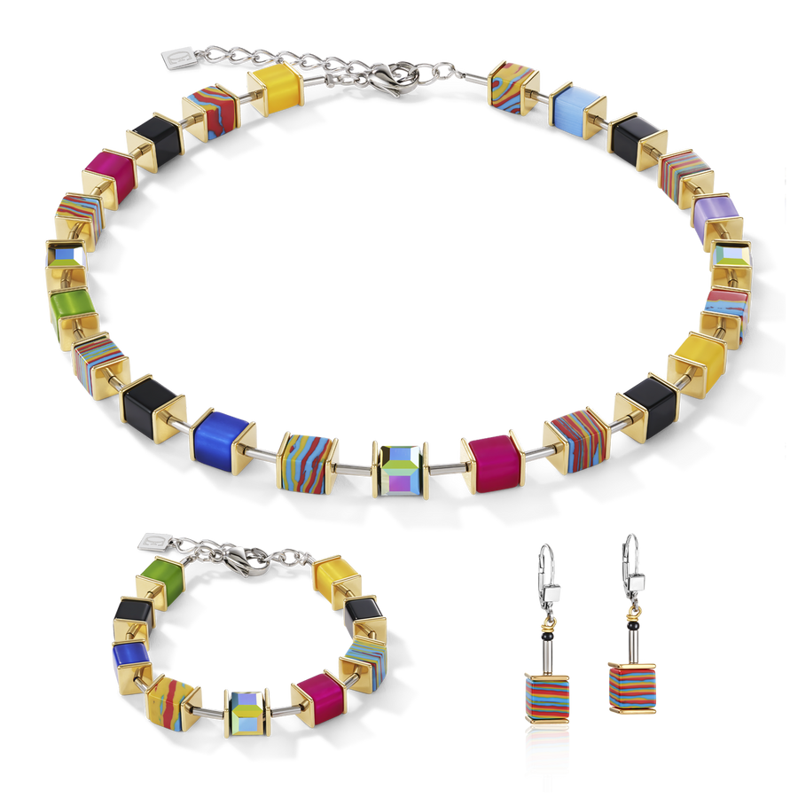 GeoCUBE® Ohrringe Malachit gold