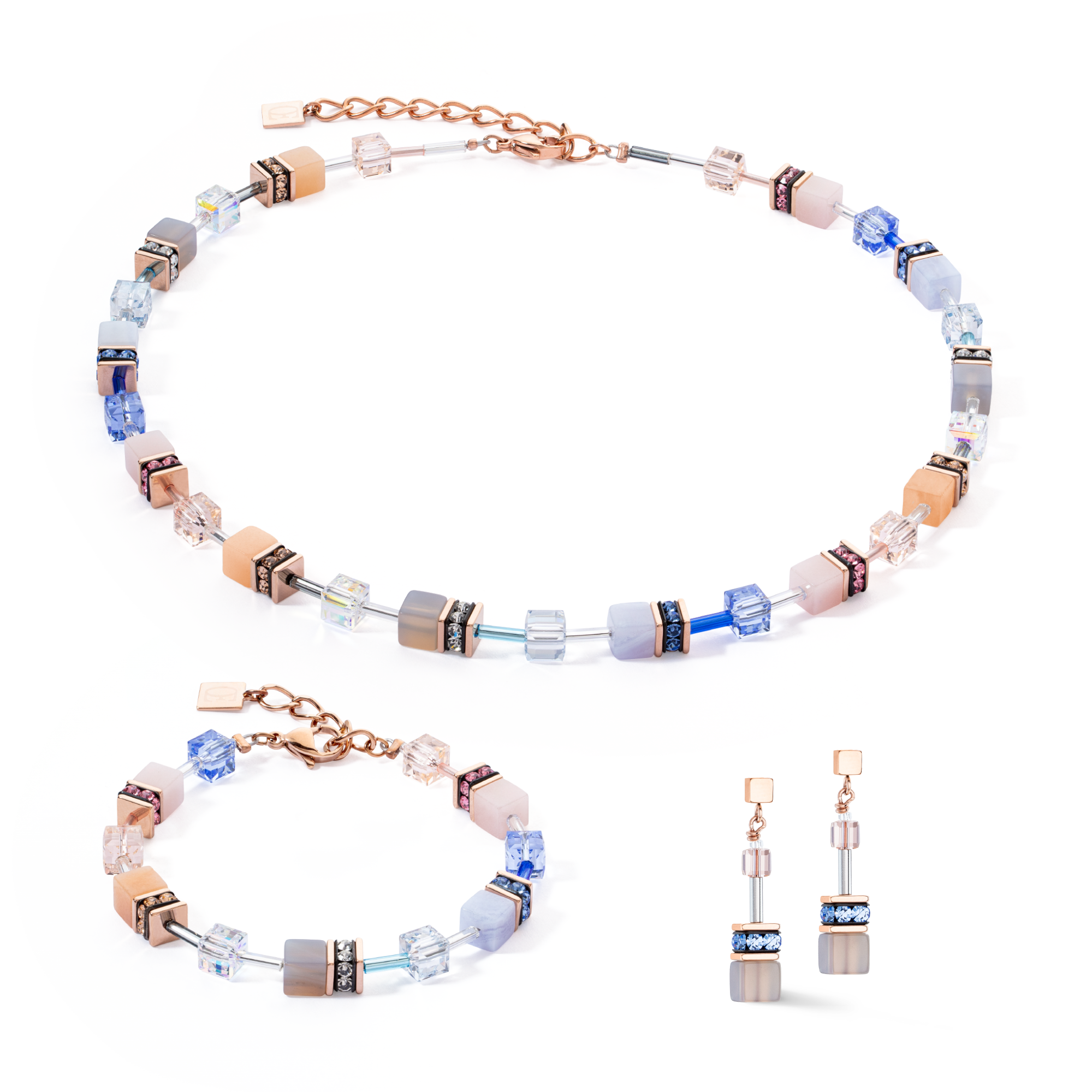 GeoCUBE® Iconic Precious Halskette Hellblau-beige von COEUR DE LION – im Set mit passenden Schmuckstücken
