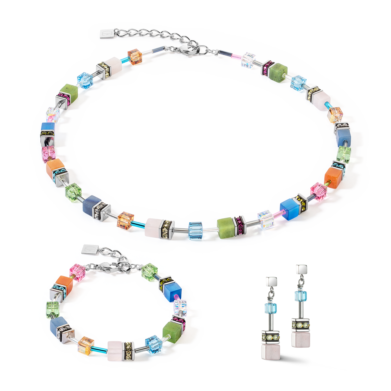 GeoCUBE® Iconic Precious Halskette multicolour boho von COEUR DE LION – im Set mit passenden Schmuckstücken
