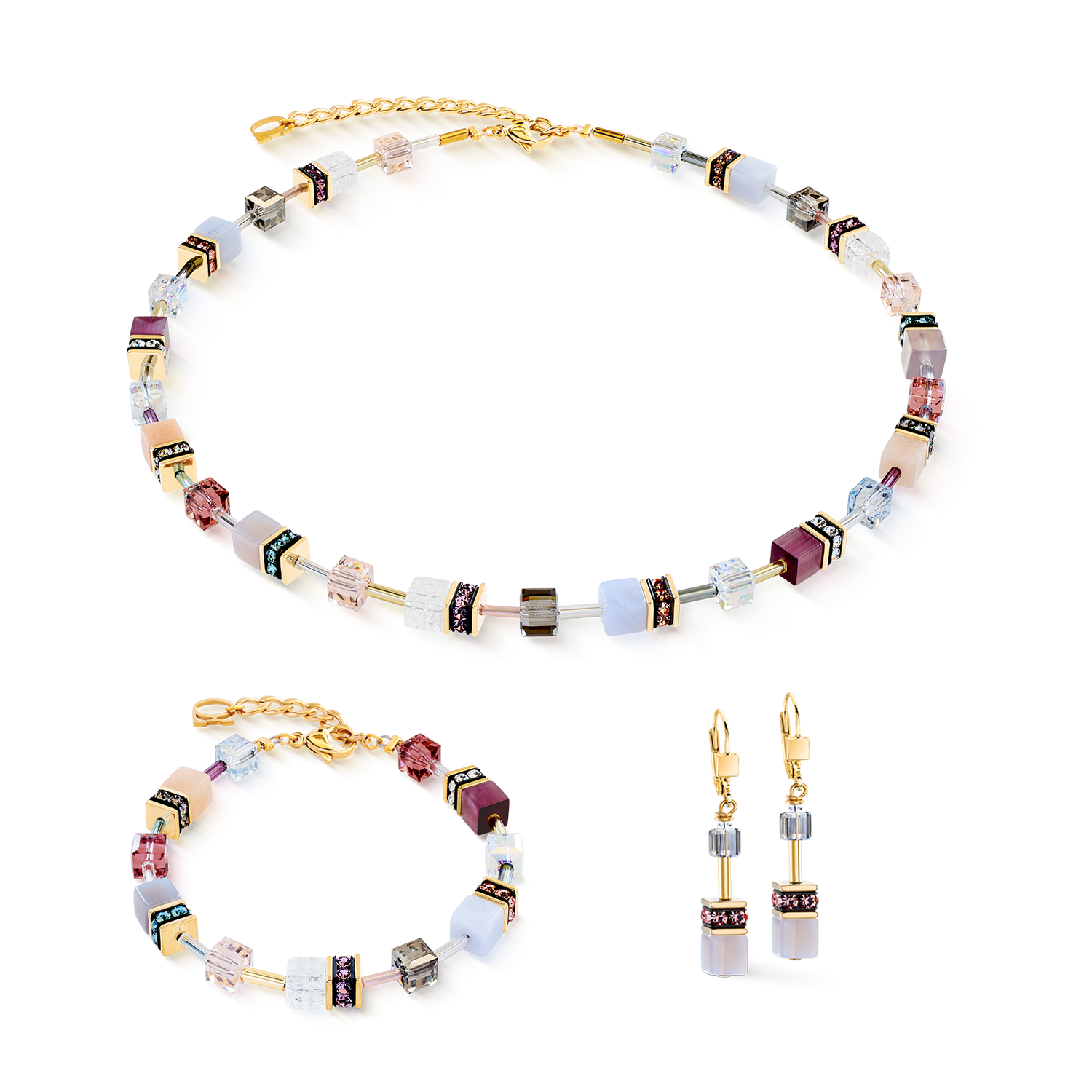GeoCUBE® Iconic Precious Halskette Golden Blush von COEUR DE LION – im Set mit passenden Schmuckstücken