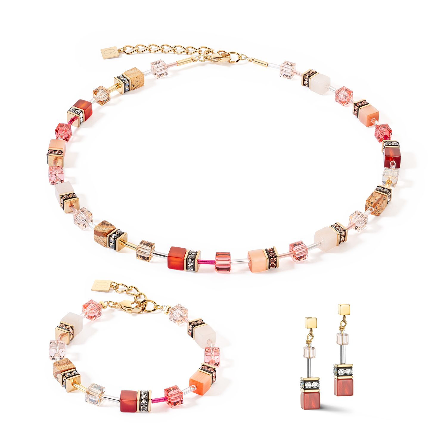 GeoCUBE® Iconic Precious Ohrringe rot-beige
