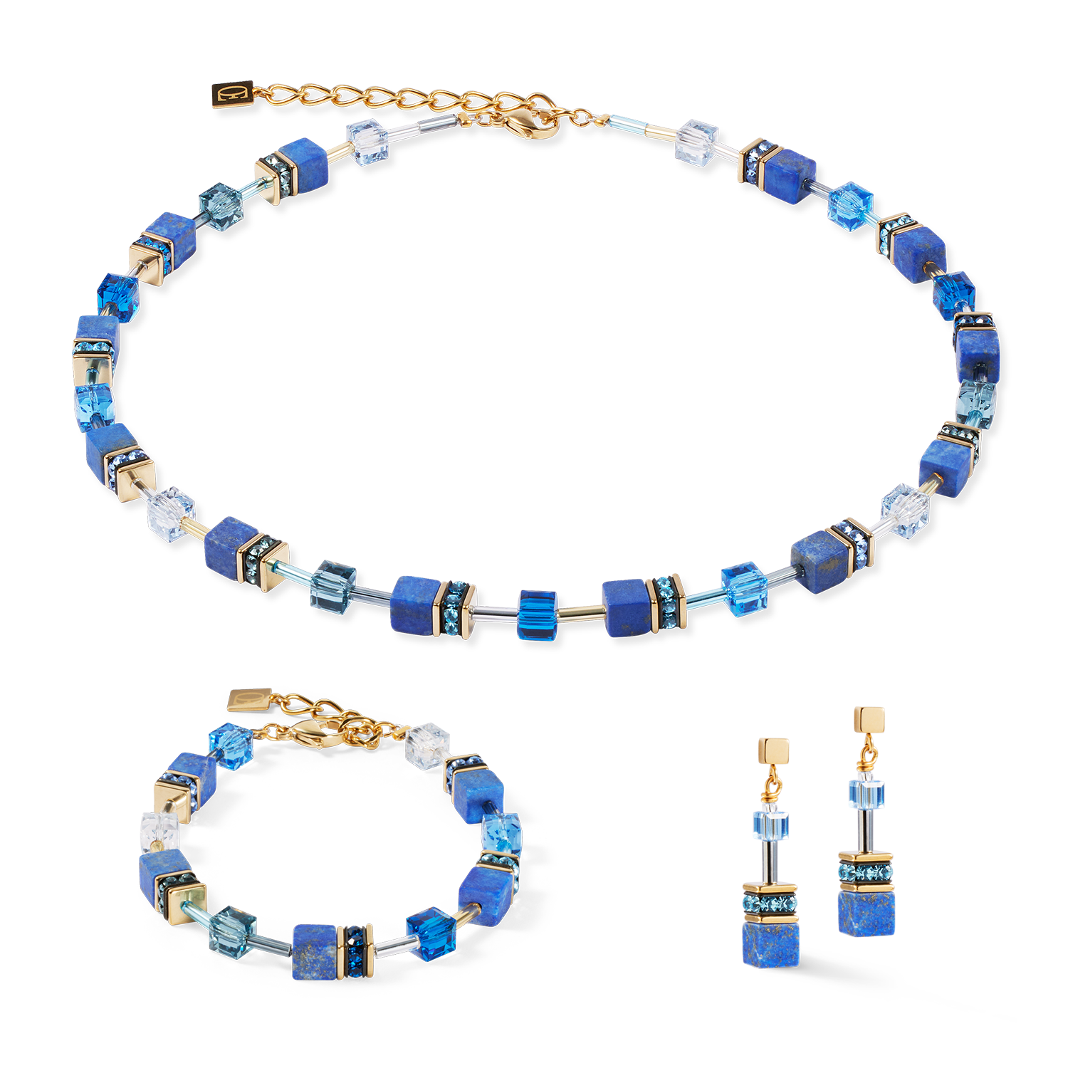 GeoCUBE® Iconic Precious Ohrringe blau von COEUR DE LION – im Set mit passenden Schmuckstücken