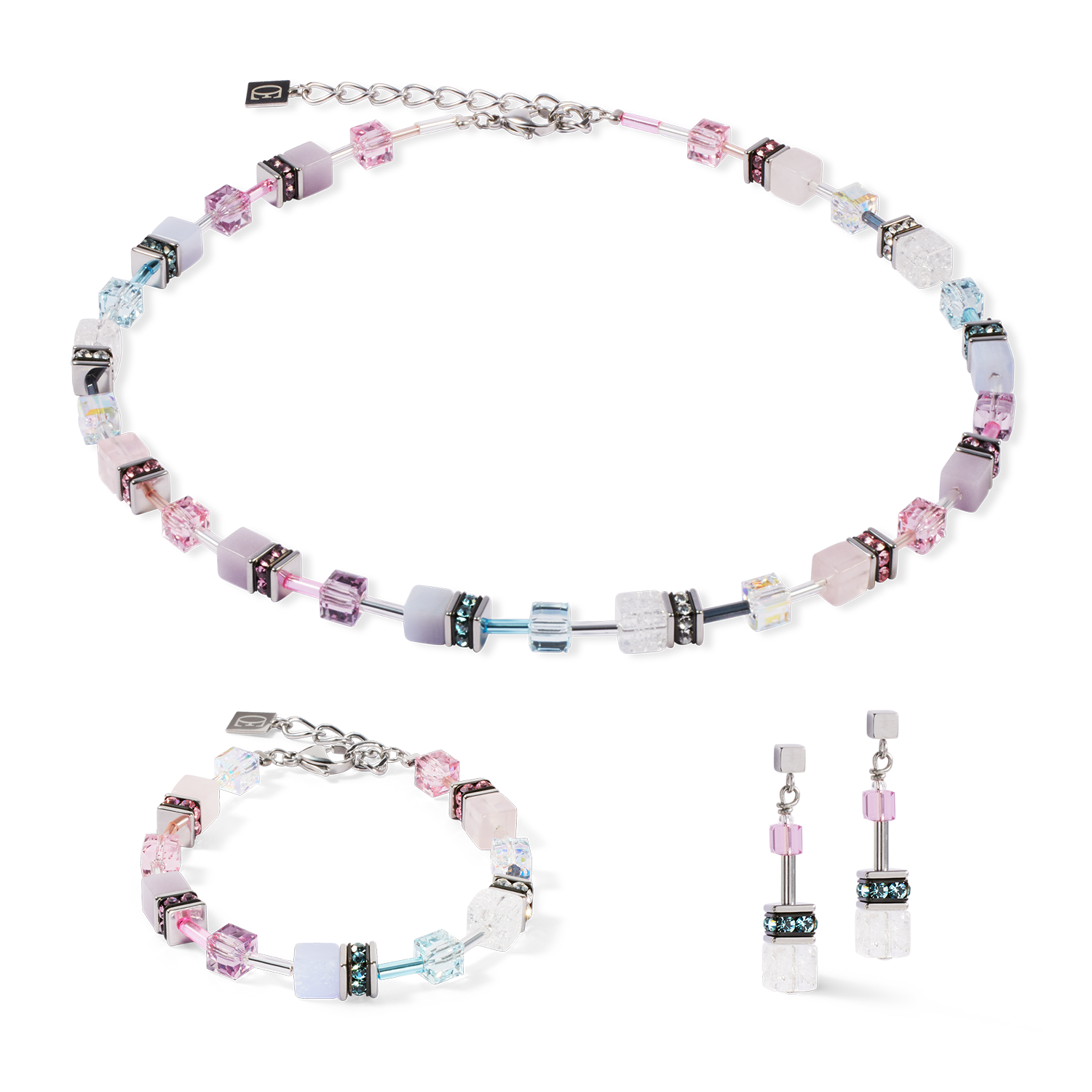 GeoCUBE® Iconic Precious Ohrringe rosa-flieder von COEUR DE LION – im Set mit passenden Schmuckstücken