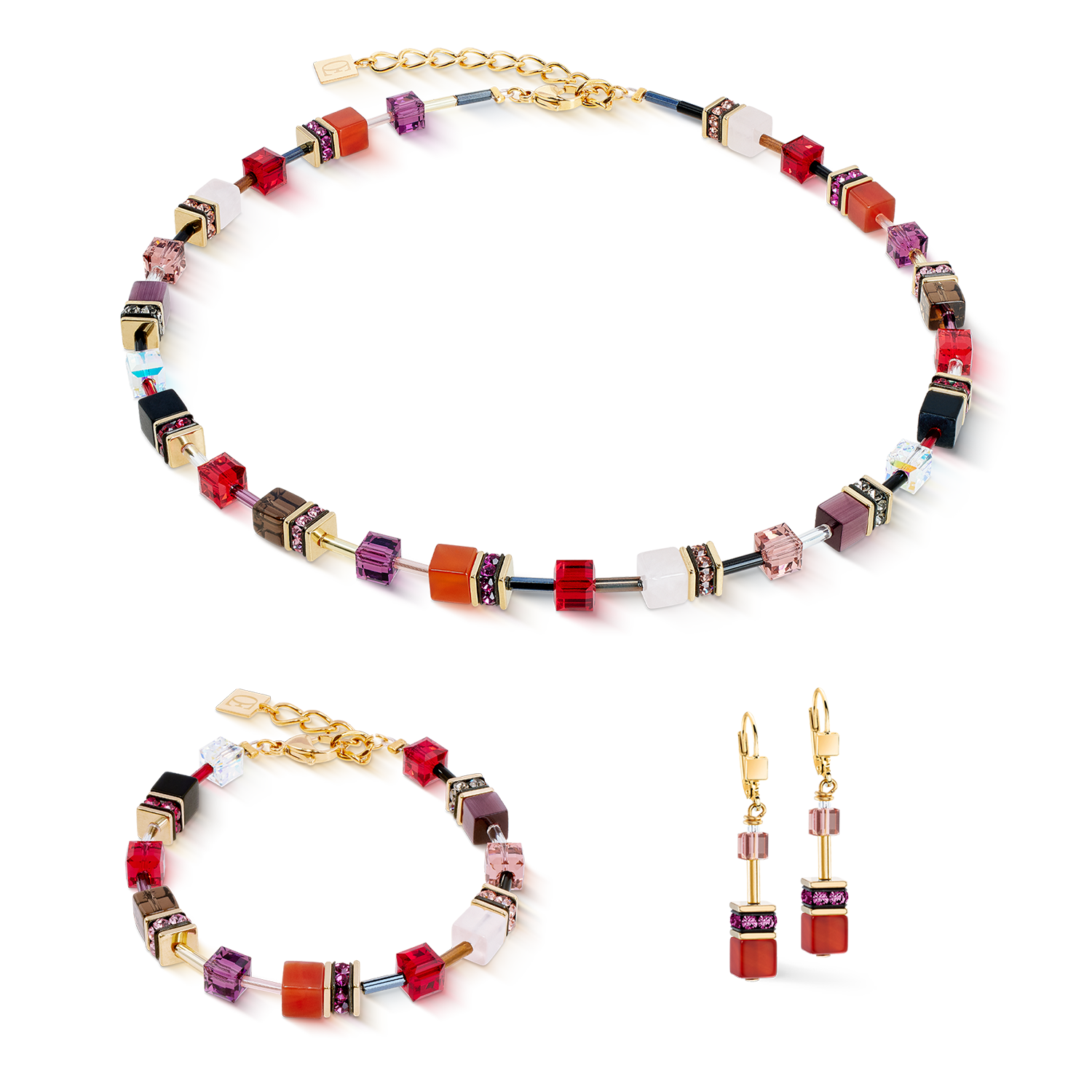 GeoCUBE® Iconic Precious Armband Festive rot von COEUR DE LION – im Set mit passenden Schmuckstücken
