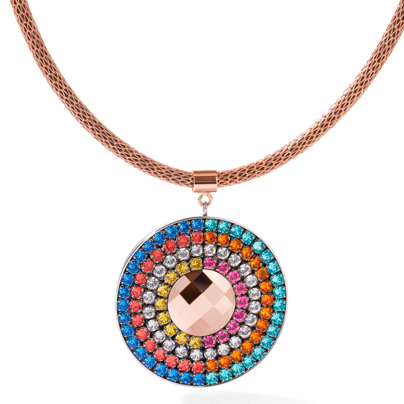 Halskette Amulett small Kristalle & Mesh multicolor