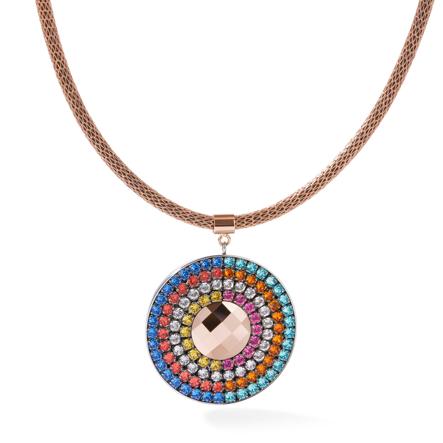 Halskette Amulett small Kristalle & Mesh multicolor