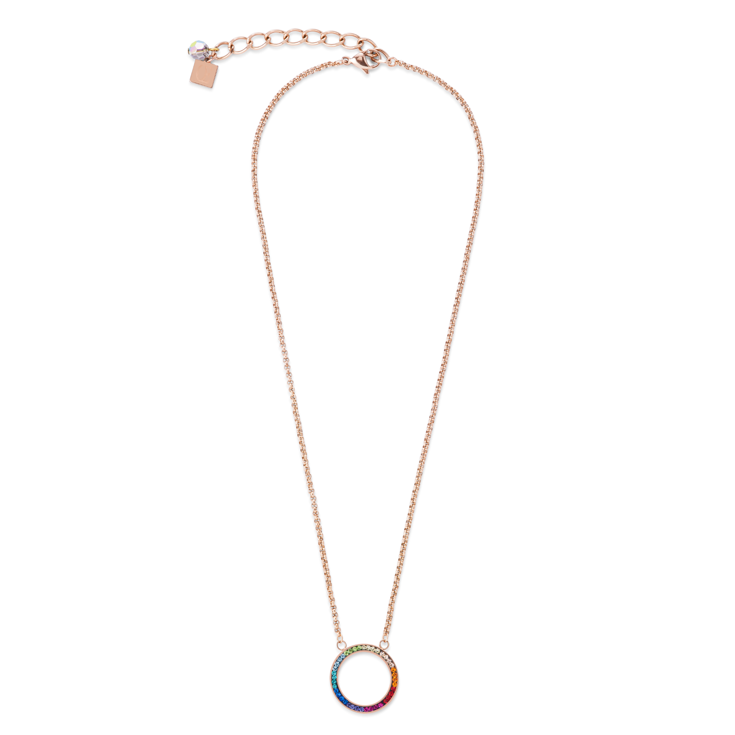Halskette Ring Kristall Pavé & Edelstahl roségold & multicolor